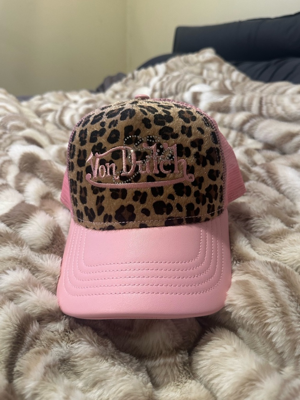 Von Dutch x I Am Gia Pink Leopard Trucker Hat